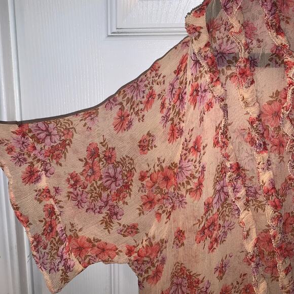 The Kooples Women's Floaty Cottagecore Dress Size 3 L 8 US Orange Floral Hi Low - Picture 7 of 11